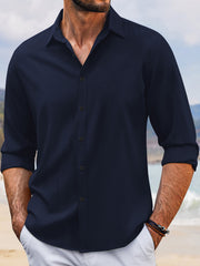 In Stock Spring And Autumn Jacquard Casual Men's Lapel Long Sleeve Shirt