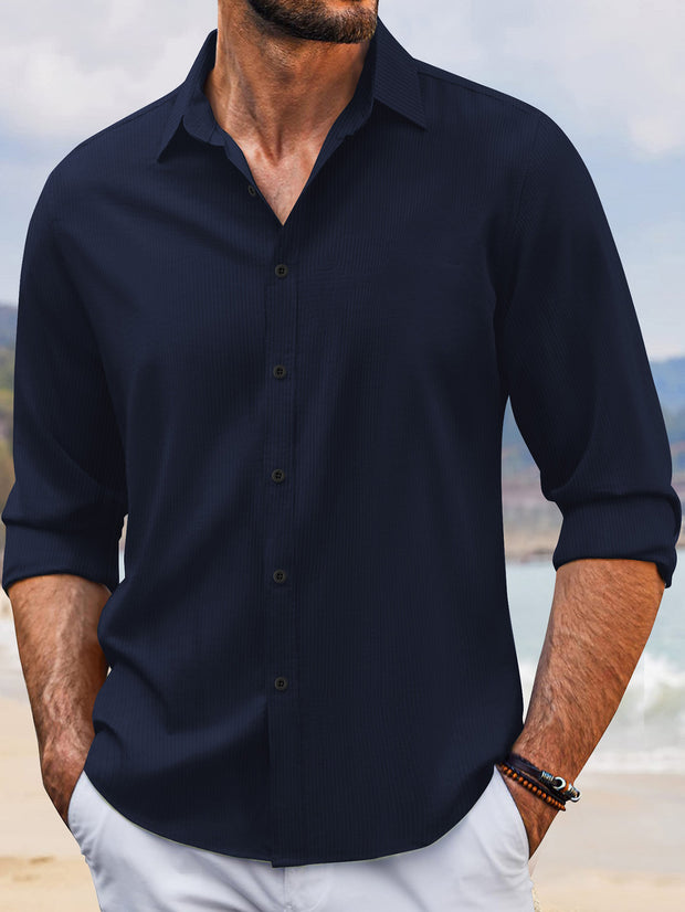In Stock Spring And Autumn Jacquard Casual Men's Lapel Long Sleeve Shirt