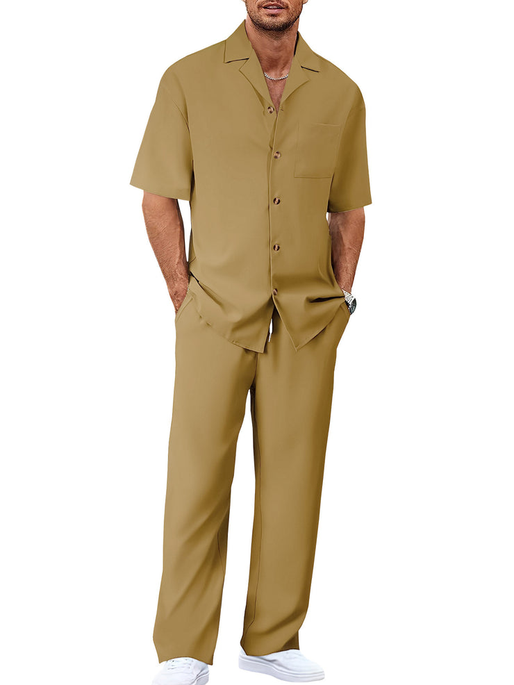 Lapel Short-sleeved Trousers Trendy Men's Clothing Suit