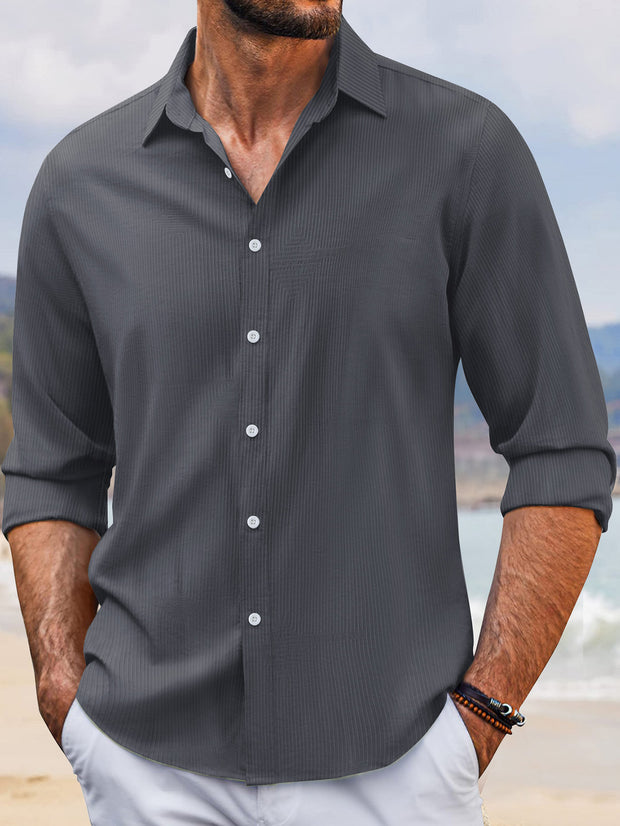 In Stock Spring And Autumn Jacquard Casual Men's Lapel Long Sleeve Shirt