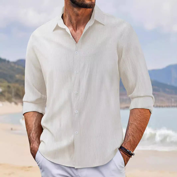 In Stock Spring And Autumn Jacquard Casual Men's Lapel Long Sleeve Shirt