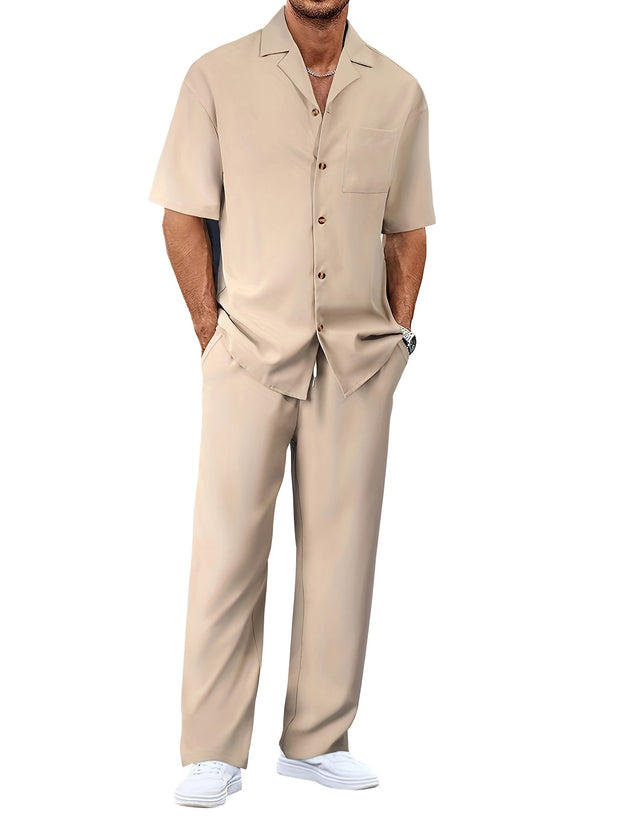 Lapel Short-sleeved Trousers Trendy Men's Clothing Suit