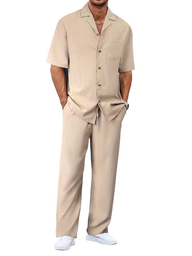 Lapel Short-sleeved Trousers Trendy Men's Clothing Suit