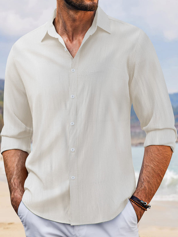 In Stock Spring And Autumn Jacquard Casual Men's Lapel Long Sleeve Shirt
