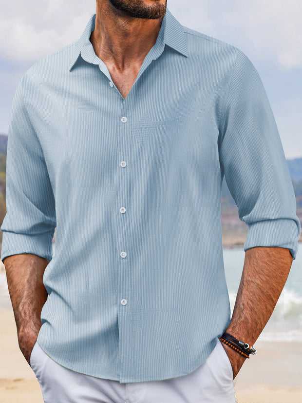 In Stock Spring And Autumn Jacquard Casual Men's Lapel Long Sleeve Shirt