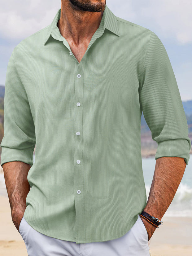 In Stock Spring And Autumn Jacquard Casual Men's Lapel Long Sleeve Shirt