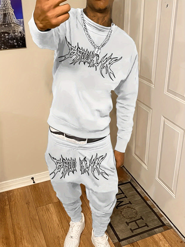 Men's Casual Fashion Round Neck Sweater Sport Pants Suit