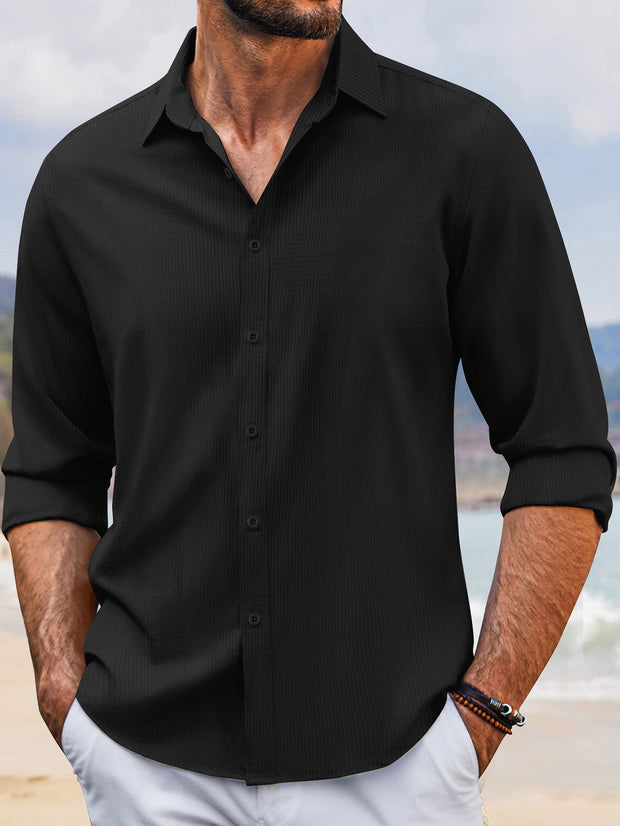 In Stock Spring And Autumn Jacquard Casual Men's Lapel Long Sleeve Shirt