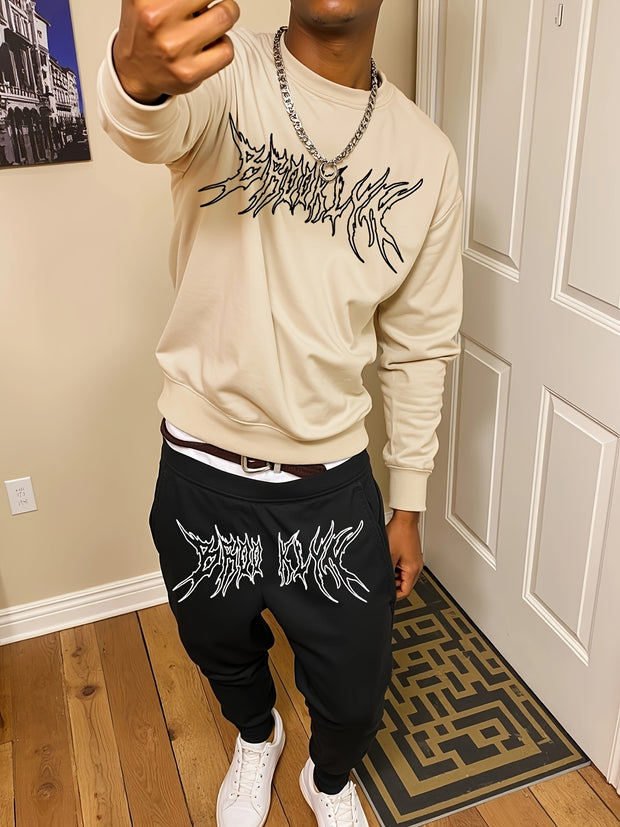 Men's Casual Fashion Round Neck Sweater Sport Pants Suit