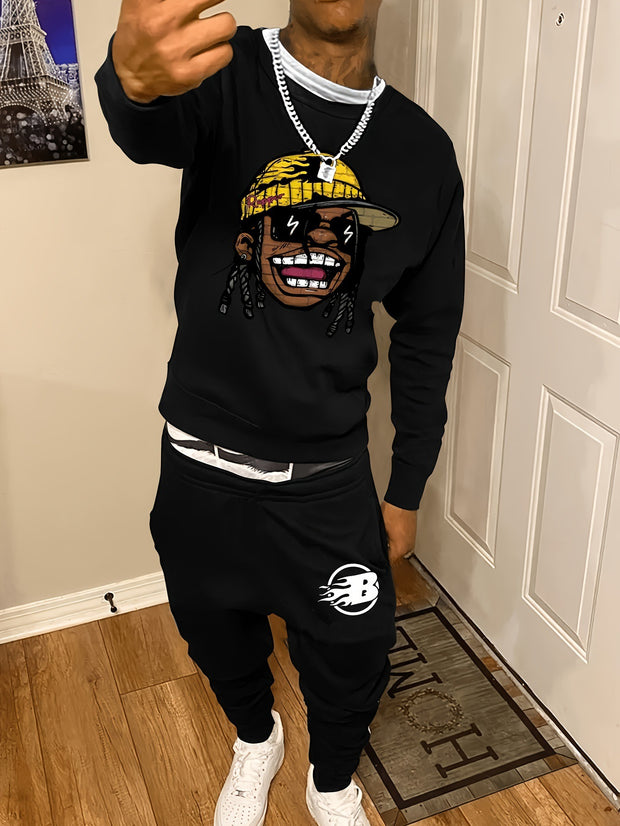 Men's Casual Fashion Round Neck Sweater Sport Pants Suit