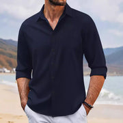 In Stock Spring And Autumn Jacquard Casual Men's Lapel Long Sleeve Shirt