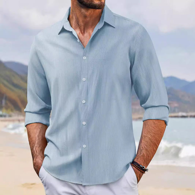 In Stock Spring And Autumn Jacquard Casual Men's Lapel Long Sleeve Shirt
